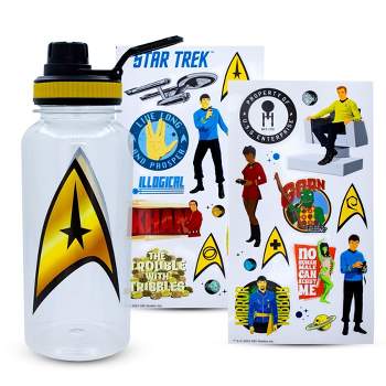 Silver Buffalo Star Trek Gold Delta Logo Twist Spout Water Bottle and Sticker Set | 32 Ounces