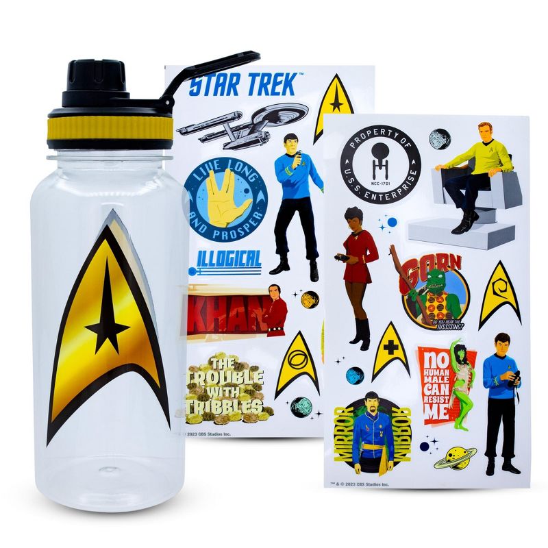 Silver Buffalo Star Trek Gold Delta Logo Twist Spout Water Bottle and Sticker Set | 32 Ounces, 1 of 7