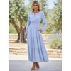 Women Casual Long Sleeve V Neck Elastic Waist Lightweight Maxi Wedding Guest Dress Pockets - 4 of 4