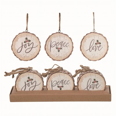 Transpac Wood 3.25 in. Multicolor Christmas Joy Peace Love Ornaments In PDQ Set of 12