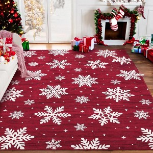 Christmas Area Rug Xmas Snowflake Machine Washable Indoor Carpet Rug - 1 of 4