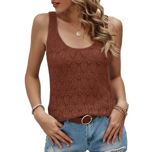 Womens Pointelle Knit U Neck Tank Tops Sleeveless Milanese Knit Sweater Tunic Blouse - 1 of 4