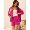 cheibear Women's Button Down Long Sleeve Sleepwear Shirt with Shorts Casual Lounge Sets - 3 of 4