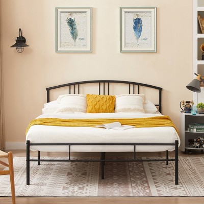 VECELO Queen/Full/Twin Bed Frame with Arched Headboard, Metal Platform Bed Frame with Underbed Storage Space, Black/White/Gold