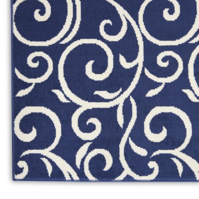 Navy Abstract Botanical 8' x 10' Synthetic Easy-Care Area Rug