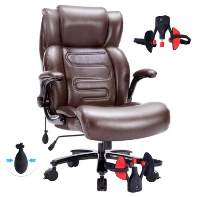 Grungis PU Leather Swivel Office Chair with Wheels,Modern Gaming Chair with Adjustable Height and Thigh Exerciser,Computer Chair for Office