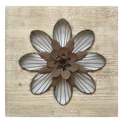 14" x 14" Rustic Flower Wall Decor Natural/Espresso - Stratton Home Décor