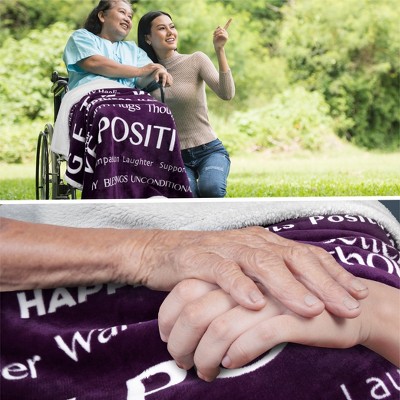 Purple Reversible Sherpa Fleece Healing Thoughts Blanket