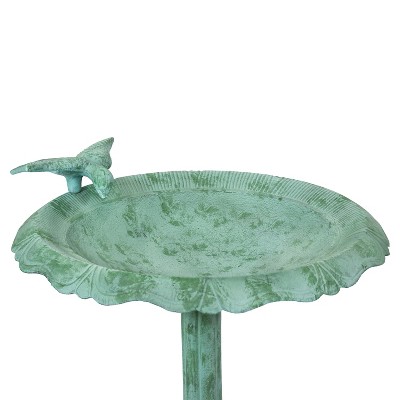 Green Patina Cast Aluminum Garden Bird Bath with Sculpture