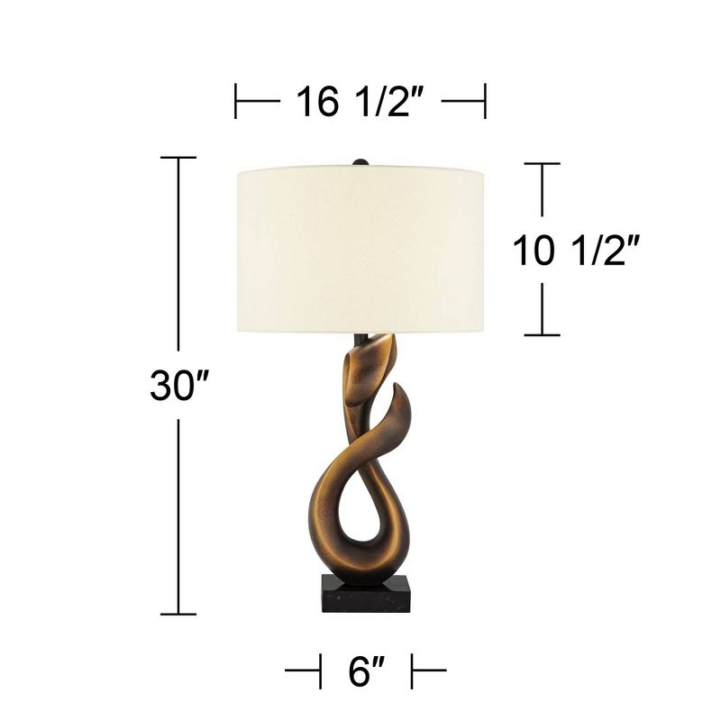 Possini Euro Design Open Infinity 30" Tall Large Mid Century Modern End Table Lamp Dark Gold Finish Single White Shade Living Room Bedroom Bedside, 4 of 10