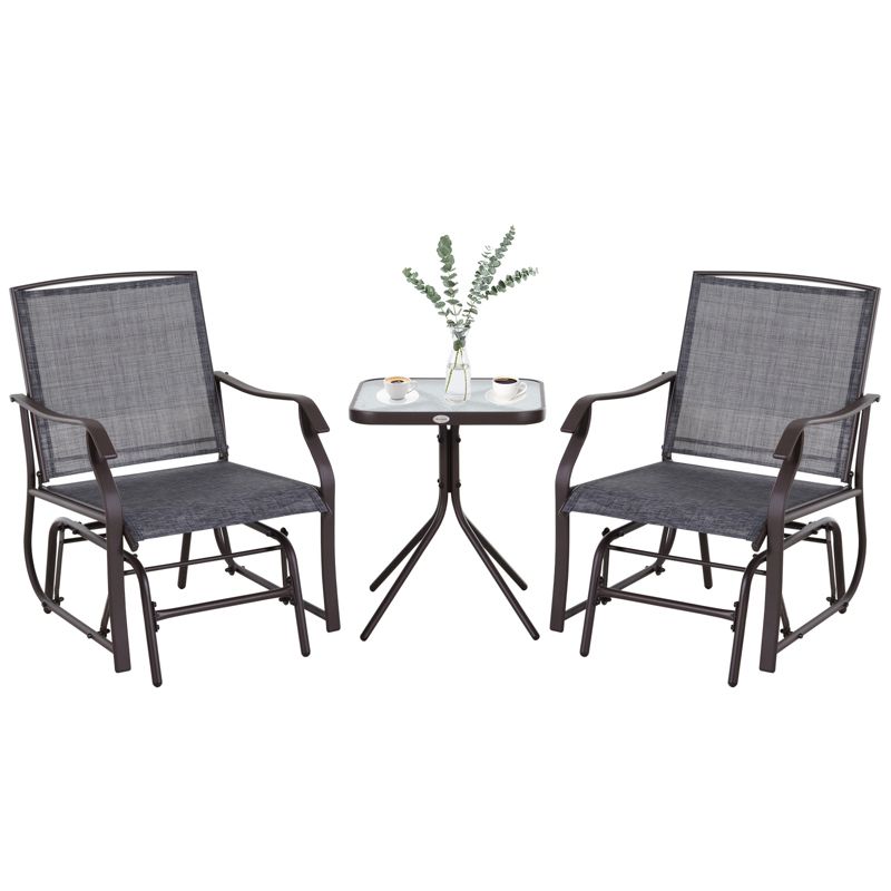 Outsunny 3 Pcs Outdoor Gliders Set Bistro Set with Glass Top Table for Patio, Garden, Backyard, Lawn, 4 of 9
