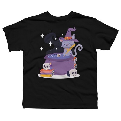 Boy's Design By Humans Halloween Kitty Cauldron By machmigo T-Shirt