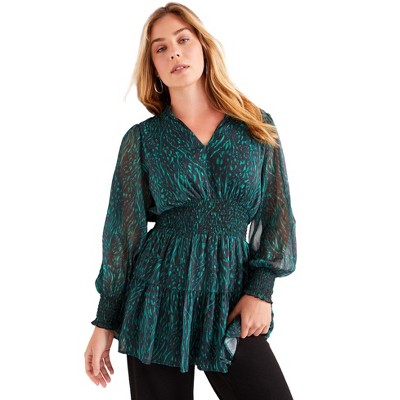 June + Vie by Roaman's Women's Plus Size Smocked Georgette Tunic