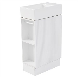 Tramull Modern Bathroom Vanity with Ceramic Sink, Two-Tier Shelf & Adjustable Left/Right Orientation - 1 of 4
