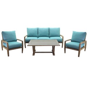 Courtyard Casual Avalon FSC Teak 4 pc Sofa Seating Group  Includes:  One Sofa, Two Club Chairs and One Coffee Table - 1 of 4