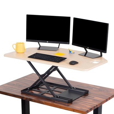 X-Elite Premier Corner Standing Desk Converter with Pneumatic Height Adjustment – Maple – Stand Steady