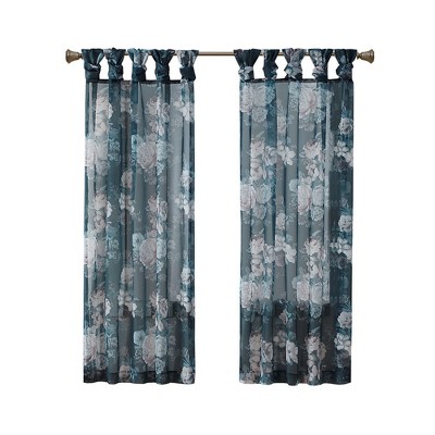 Gracie Mills Caelum Floral Print Twist Tab Top Voile Sheer Curtain