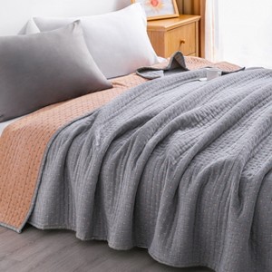 3 Layers Cotton Muslin Bed Blanket, Breathable Thermal Yarn Dyed Blanket - NTBAY - 1 of 4