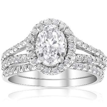 Pompeii3 1.75Ct Diamond & Oval Moissanite Engagement Wedding Ring Set 14k White Gold