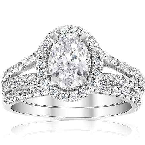 Pompeii3 1.75ct Diamond & Oval Moissanite Engagement Wedding Ring Set 14k  White Gold : Target