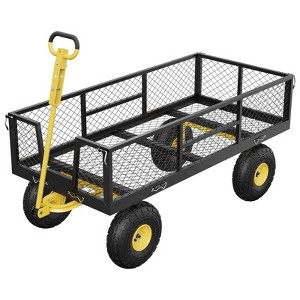 900 LBS Garden Cart,Heavy Duty Yard Wagon with Removable Mesh Sides,10" Pneumatic Tires & 180°Adjustable Handle,2-in-1 Flatbed for Farm and Gardening - 1 of 4