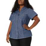 Agnes Orinda Plus Size Jeans Shirt for Women Short Sleeve Chest Pocket Button Down Denim Shirts
