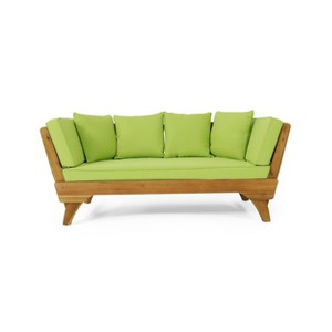 Serene Outdoor Acacia Wood Expandable Daybed with Cushions Teak/Light Green - Christopher Knight Home: UV-Resistant Patio Furniture - 1 of 4