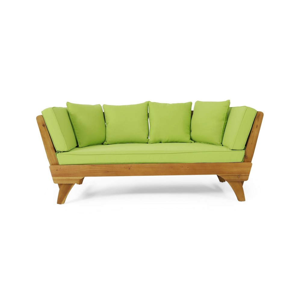 Serene Outdoor Acacia Wood Expandable Daybed with Cushions Teak/Light Green - Christopher Knight Home: UV-Resistant Patio Furniture