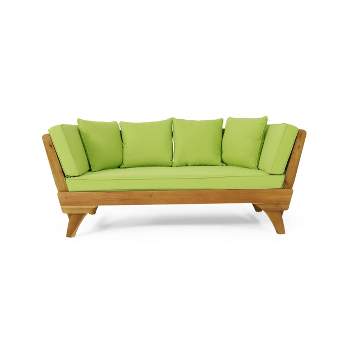 Serene Outdoor Acacia Wood Expandable Daybed with Cushions Teak/Light Green - Christopher Knight Home