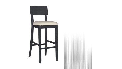 Rustic Gray Wash 46" Acacia Wood Bar Stool with Light Gray Linen Cushion