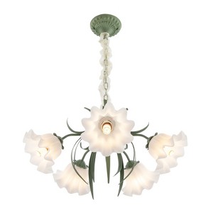 YIYIBYUS 5-Light Green Modern Flower Shape Chandelier for Dining Room - 1 of 4