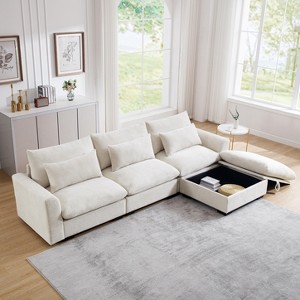 Christopher Knight Home Blair Modern Corduroy L Shaped 122" Sectional Sofa with Storage Ottoman and 3 Pillows - 1 of 4