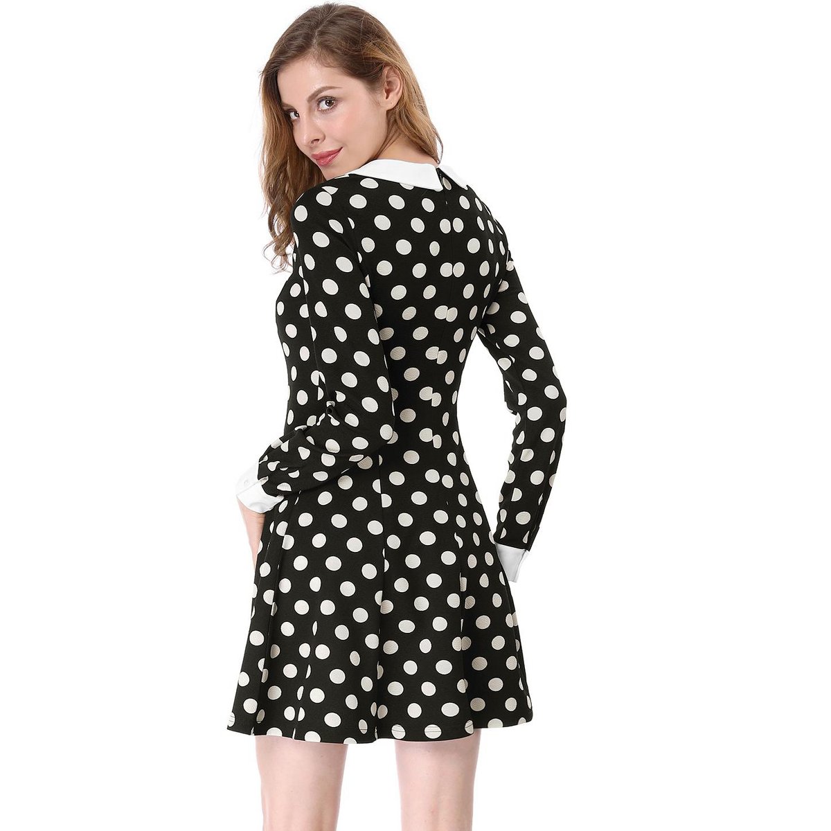 Женские платья INSPIRE CHIC Women's Peter Pan Collar Contrast Printed A-Line Short Dresses Large Black — фото 5