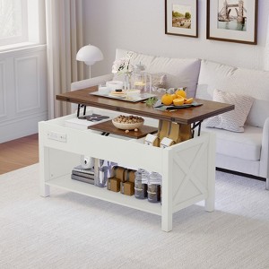 Buenhomino Lift Top Coffee Table with Storage for Living Room, Farmhouse Rectangular Coffee Tables with Hidden Compartment，White - 1 of 4