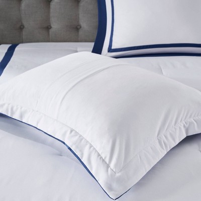 Navy and White Hotel Style Comforter and Coverlet Full Set