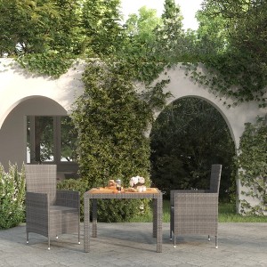 vidaXL 3 Piece Patio Dining Set with Cushions Poly Rattan Gray - 1 of 4