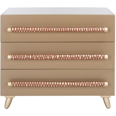 Raquel 3 Drawer Chest - CHS6602 - Taupe/Gold/Brown Faux Leather - Safavieh