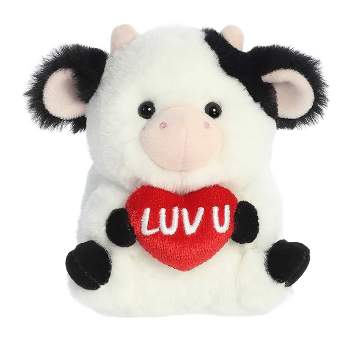 Aurora Mini Luv U Cow Rolly Pet Round Stuffed Animal White 5"