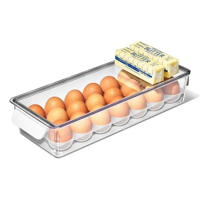 LunaLulinlk Refrigerator Organization Egg Bin with Removable Tray, Clear