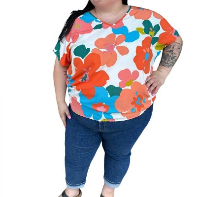 Women's Floral Print Front-Back V-Neck Top - First Love