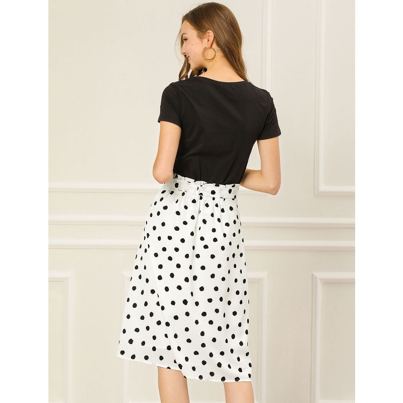 Allegra K Women's Printed Belted Elastic High Waist Vintage A-Line Midi Skirt, 5 of 8