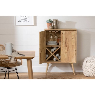 Scandinavian Natural Wood Buffet with Wine Glass & Bottle Storage