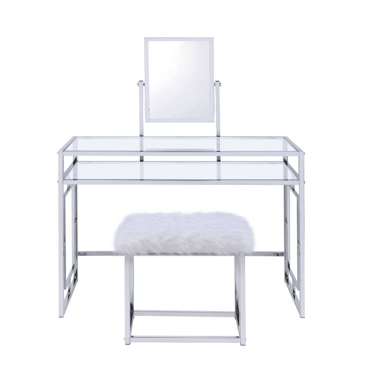 Acme Furniture Carenze Ii Vanity Table White Faux Fur/Chrome Finish - thumbnail 3