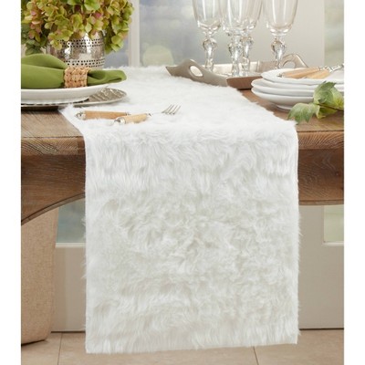 White Faux Fur Polyester Table Runner 15"x72"