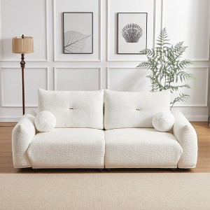 90'' Lamb's Wool 2-Seater Cushion Sofa with 2 Cushions and 2 Ball Pillows, Deep Seat Comfortable Sofa - 1 of 4
