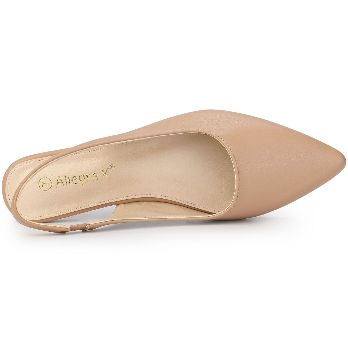 Женские туфли Allegra K Women's Faux Leather Pointed Toe Slip-On Slingback Flat Pumps 7 Nude — фото 3