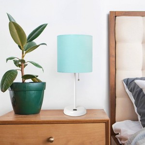 Creekwood Home 19.5" Bedside USB Port Feature Metal Table Desk Lamp White with Aqua Blue Fabric Shade : ETL Listed, No Assembly Required - 1 of 4
