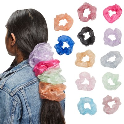 Glamlily 12 Pack Jumbo Organza Hair Scrunchies for Women, Teens, Girls (12 Colors)