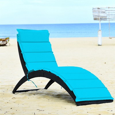 Turquoise Cushioned Folding Rattan Chaise Lounge Chairs, Set of 2
