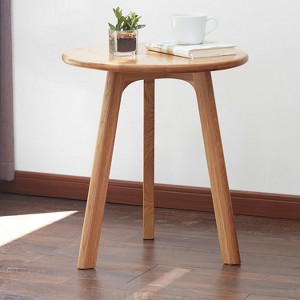 Suki Oak Wood Night Side Table, Round End Tables For Living Room and Bedroom, Indoor Furniture - The Pop Home - 1 of 4